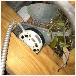 Ventilator fan jammed up with debris - this was an animals den/nest adn this can be a serious fire hazard!